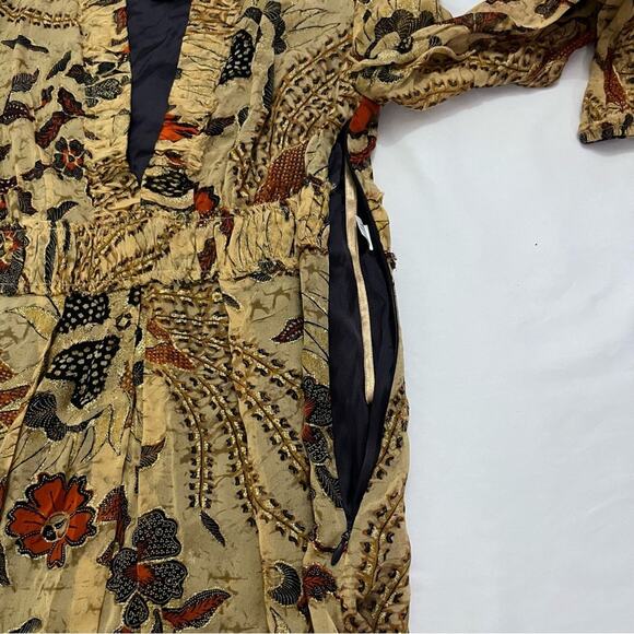 Diane Von Furstenberg Silk Brown Sheer Sleeves Knee Length Floral Dress Size 4 - Picture 7 of 13